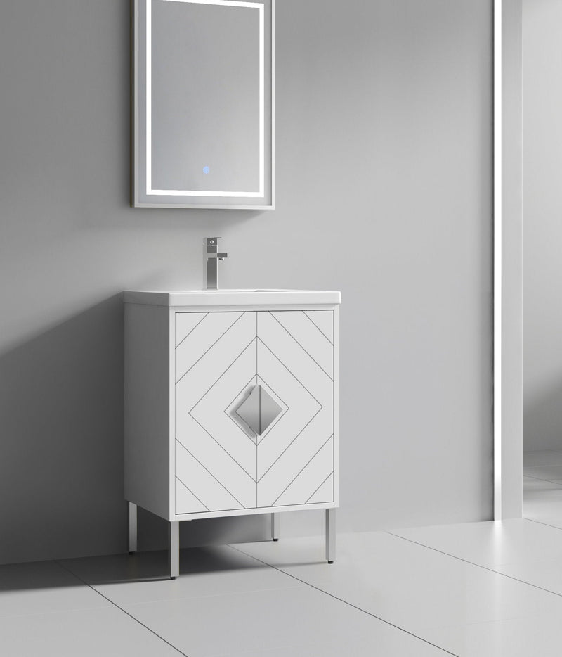 24" Tennant Brand Modern Style White Eileen Bathroom Sink Vanity - AC-66WT24 - Chans Furniture