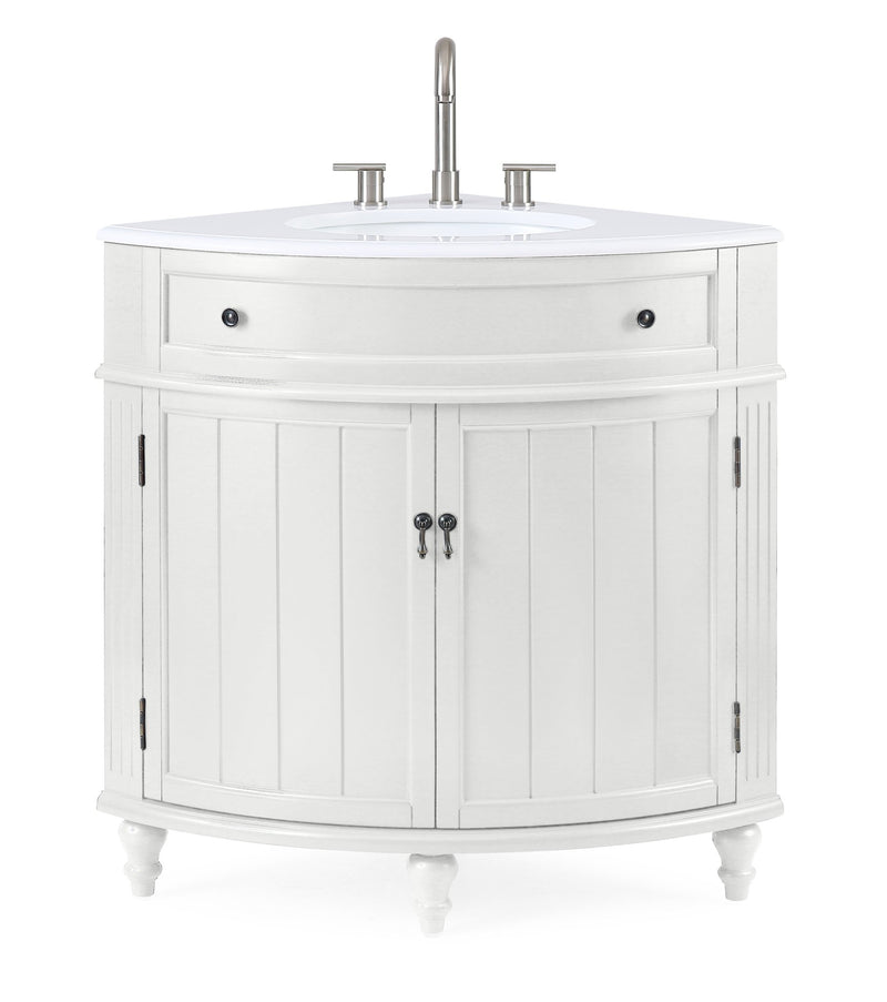 24" Thomasville Corner Shape White Bathroom Sink Vanity With Marble Top - Model