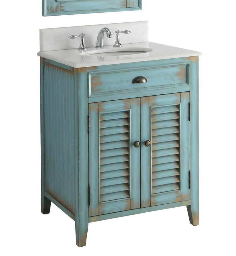 26" Distressed Light Blue Abbeville Small Powder Bathroom Sink Vanity CF-28883BU - Chans Furniture