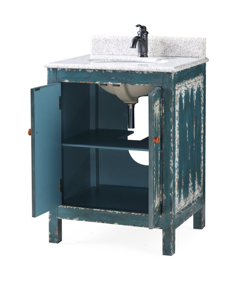 26" Veneto Distressed Green Rustic Bathroom Vanity HF-4872 - Chans Furniture