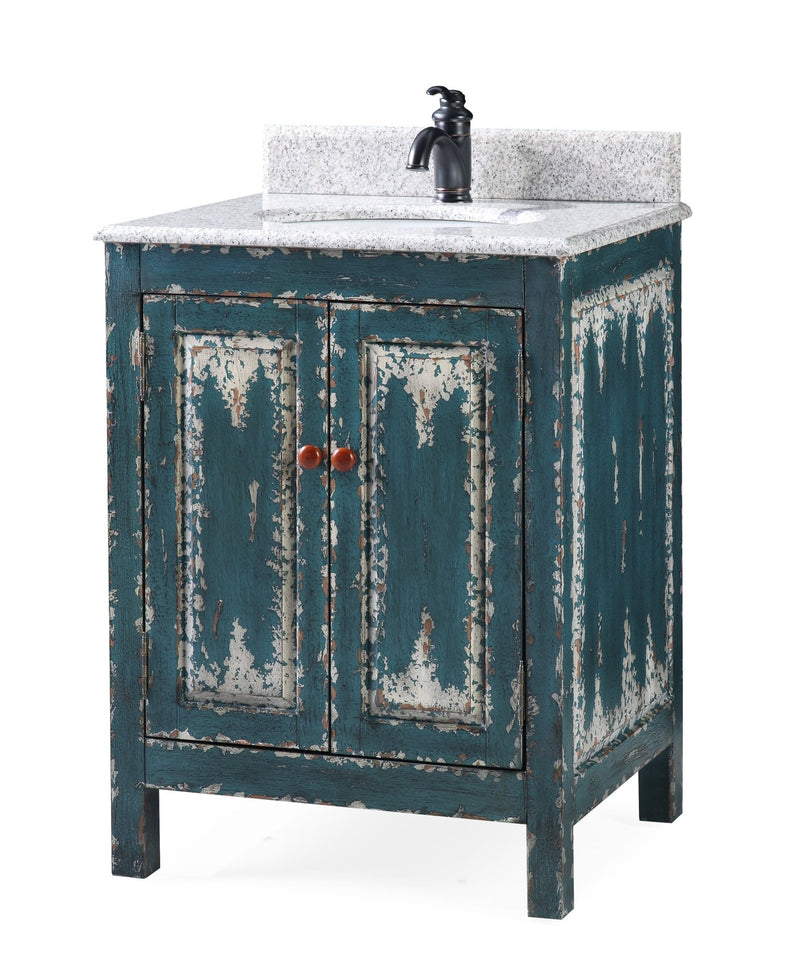 26" Veneto Distressed Green Rustic Bathroom Vanity HF-4872 - Chans Furniture