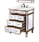 30" Mirrored Style Asselin Bathroom Sink Vanity with Gold Trim K2288-30 - Chans Furniture