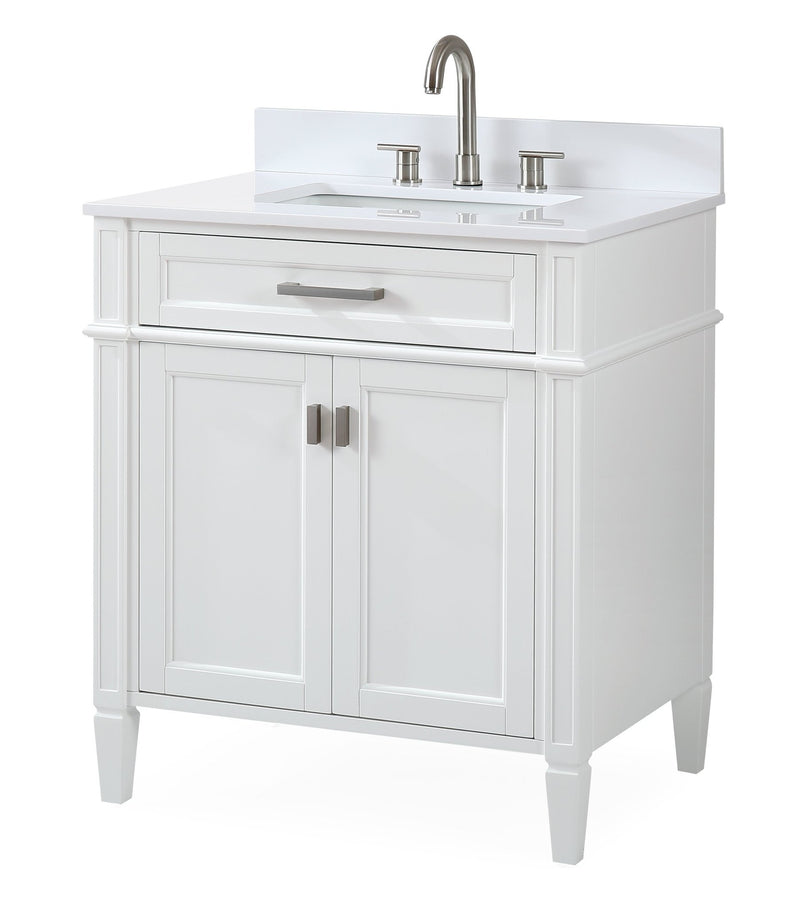 30" Tennant Brand Durand Modern White Bathroom Sink Vanity QT-1808-V30W - Chans Furniture