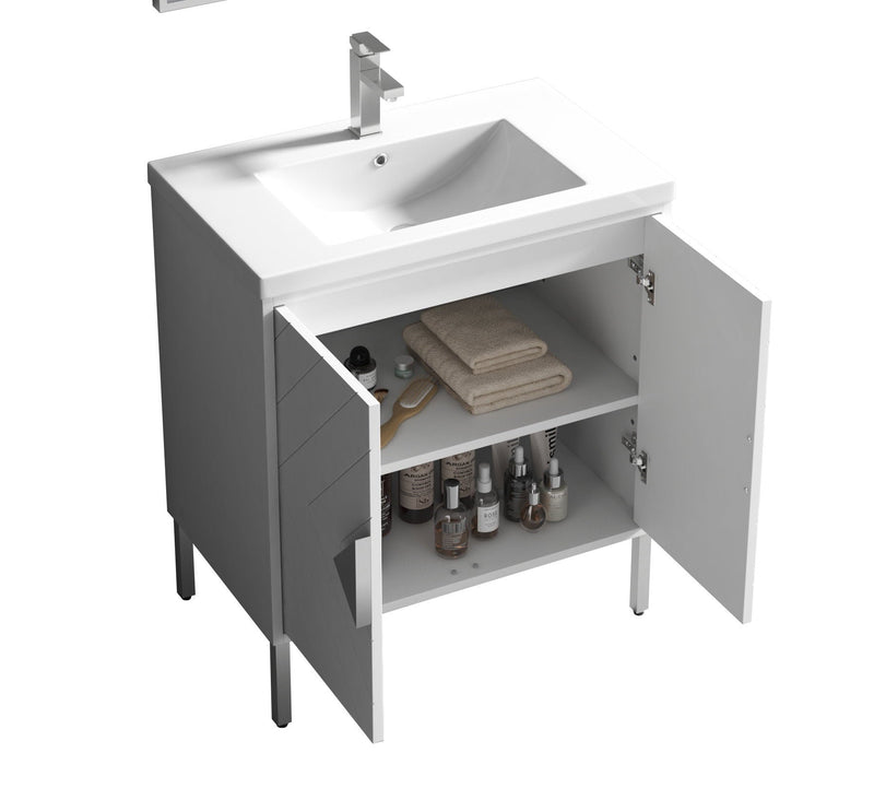 30" Tennant Brand Modern Style White Eileen Bathroom Sink Vanity - AC-66WT30 - Chans Furniture