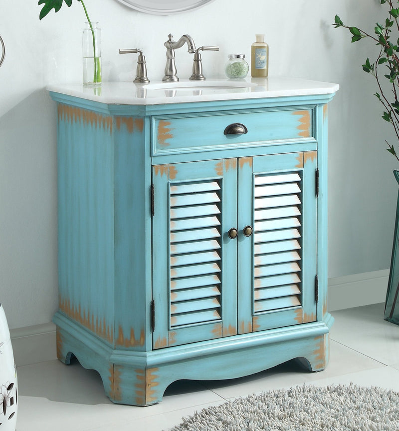 32” Benton Collection Fairfield Rustic Blue Bathroom Sink Vanity 47884BU - Chans Furniture