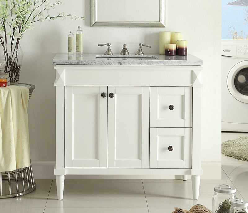 35" Braemar Sink Vanity with Italian Carrara Marble Countertop - Model 91715CR - Chans Furniture