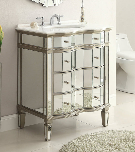 32 Mirror Reflection Gold Finish Bathroom Sink Vanity - Austell  BC-504GC-RA – Chans Furniture