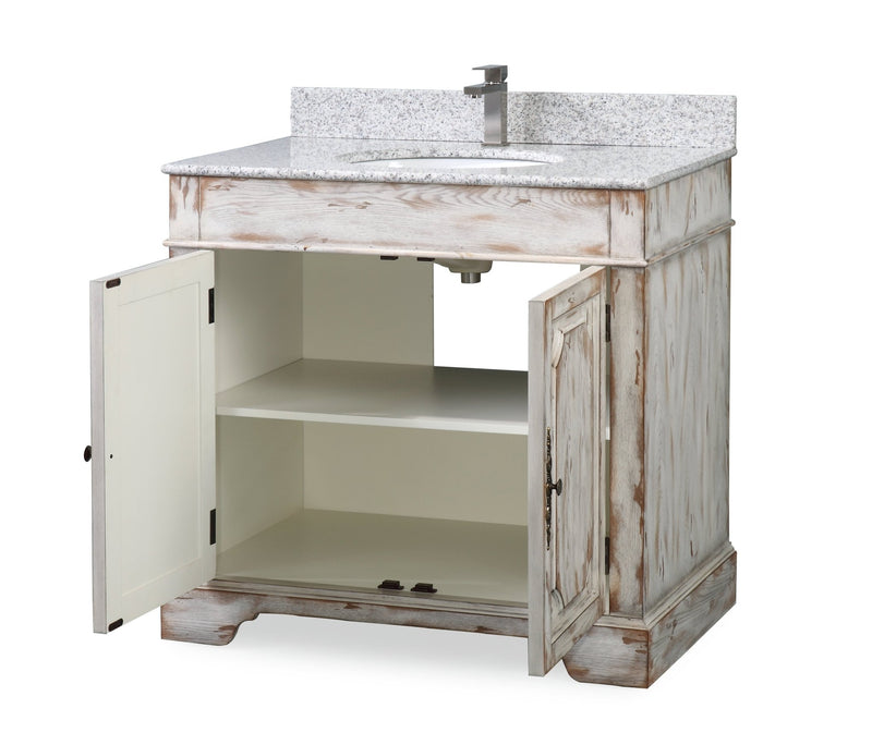 36" Benton Collection Litchfield Distressed Off White Rustic Style Bathroom Vanity RX-2215 - Chans Furniture