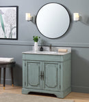 36" Benton Collection Litchfield Distressed Silver Blue Beach Style Bathroom Vanity RX-2218 - Chans Furniture