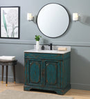 36" Benton Collection Litchfield Rustic Distressed Emerald Blue Bathroom Vanity RX-2216 - Chans Furniture