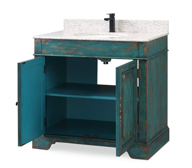 36" Benton Collection Litchfield Rustic Distressed Emerald Blue Bathroom Vanity RX-2216 - Chans Furniture