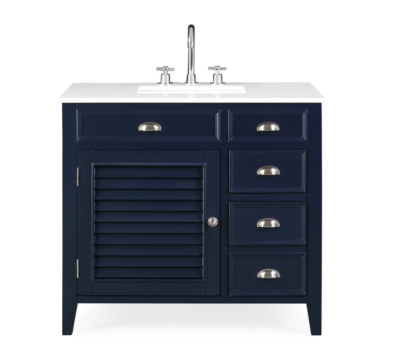 36” Benton Collection Zapata Navy Blue Shutter Blind Bathroom Vanity NB-6685-36 - Chans Furniture