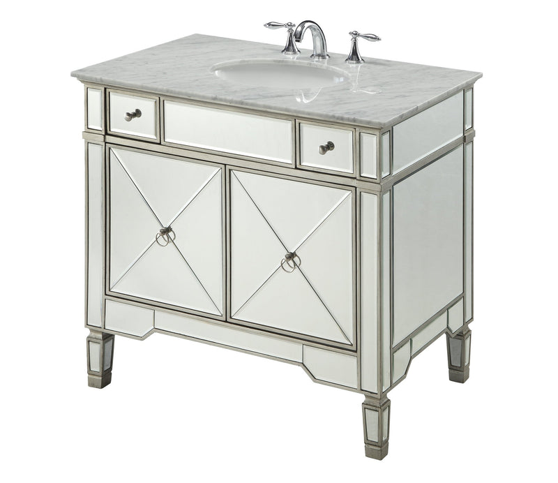 36" Carrara marble Mirror reflection Ashlyn Bathroom Sink Vanity - YR-023RA-36 - Chans Furniture