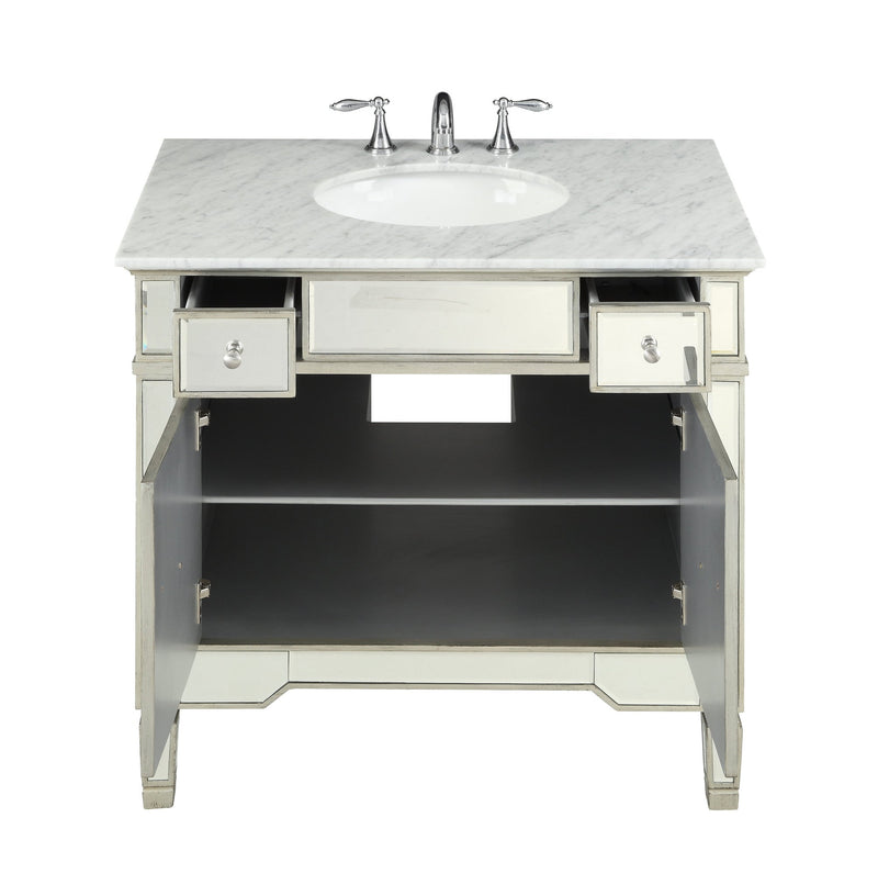 36" Carrara marble Mirror reflection Ashlyn Bathroom Sink Vanity - YR-023RA-36 - Chans Furniture