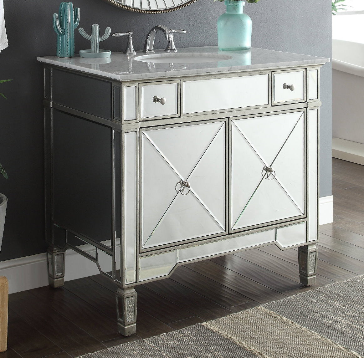36" Carrara marble Mirror reflection Ashlyn Bathroom Sink Vanity ...