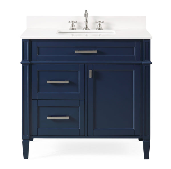 36 Inch Durand Modern Navy Blue Bathroom Sink Vanity with Stone Counter Top
