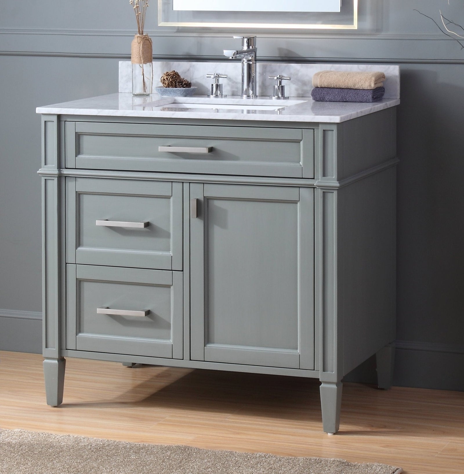 36 Inch Durand Modern Gray Bathroom Sink Vanity with Stone Counter Top – Chans Furniture