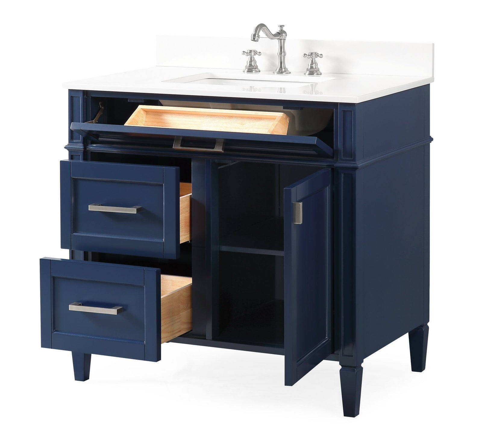 36 Inch Durand Modern Navy Blue Bathroom Sink Vanity with Stone Counte