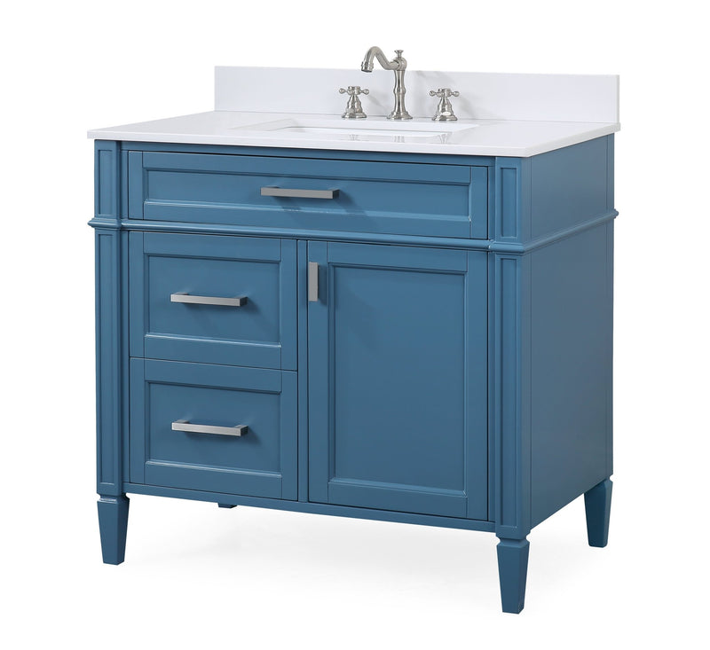 36'' Tennant Brand Durand Modern Teal Blue Bathroom Sink Vanity QT-1808-V36TB - Chans Furniture