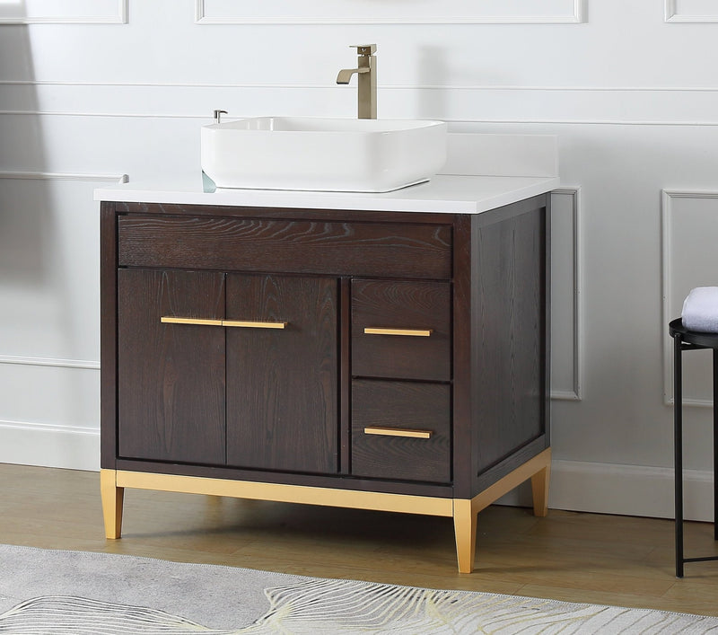 36" Tennant Brand Modern Style Beatrice Vessel Sink Bathroom Vanity - TB-9936DK-36QT - Chans Furniture