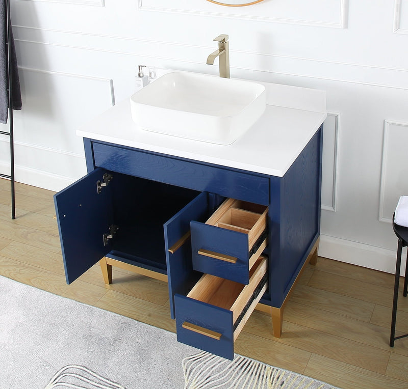 36" Tennant Brand Modern Style Blue Beatrice Vessel Sink Bathroom Vanity - TB-9936VB-36QT - Chans Furniture