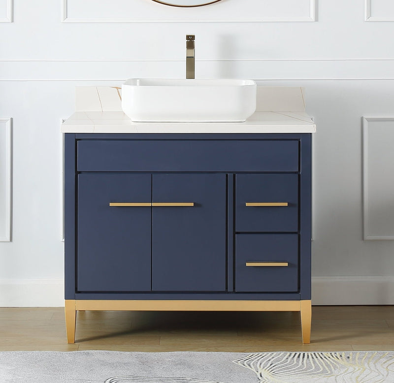 36 Tennant Brand Modern Style Navy Blue Wood Vessel Sink Bathroom Vanity