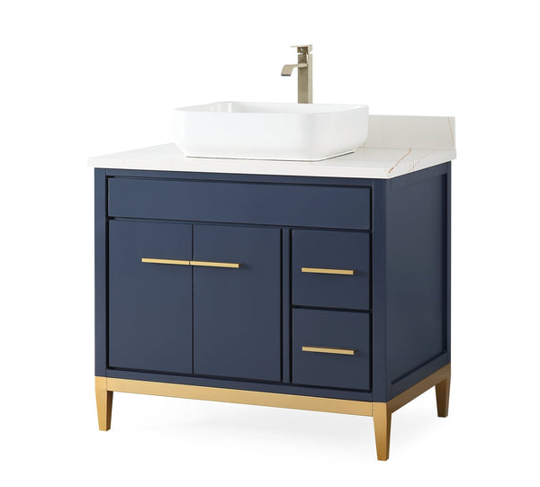 36" Tennant Brand Modern Style Navy Blue Beatrice Vessel Sink Bathroom Vanity - TB-9936NB-36NU - Chans Furniture