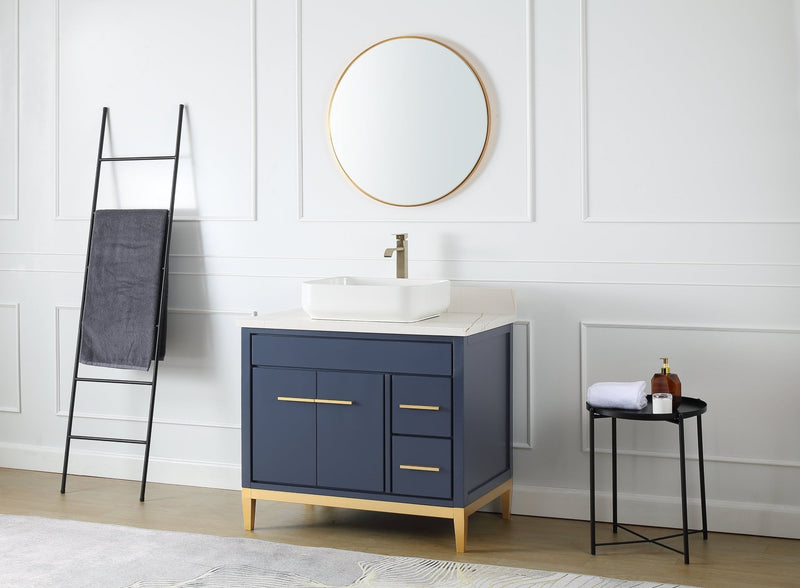 36" Tennant Brand Modern Style Navy Blue Beatrice Vessel Sink Bathroom Vanity - TB-9936NB-36NU - Chans Furniture