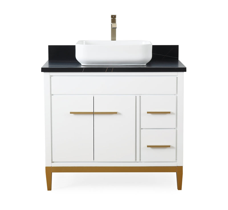 36" Tennant Brand Modern Style White Beatrice Vessel Sink Bathroom Vanity - TB-9936WT-36BK - Chans Furniture