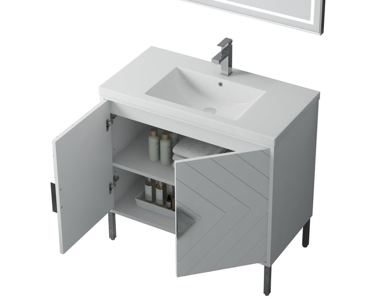 36" Tennant Brand Modern Style White Eileen Bathroom Sink Vanity - AC-66WT36 - Chans Furniture