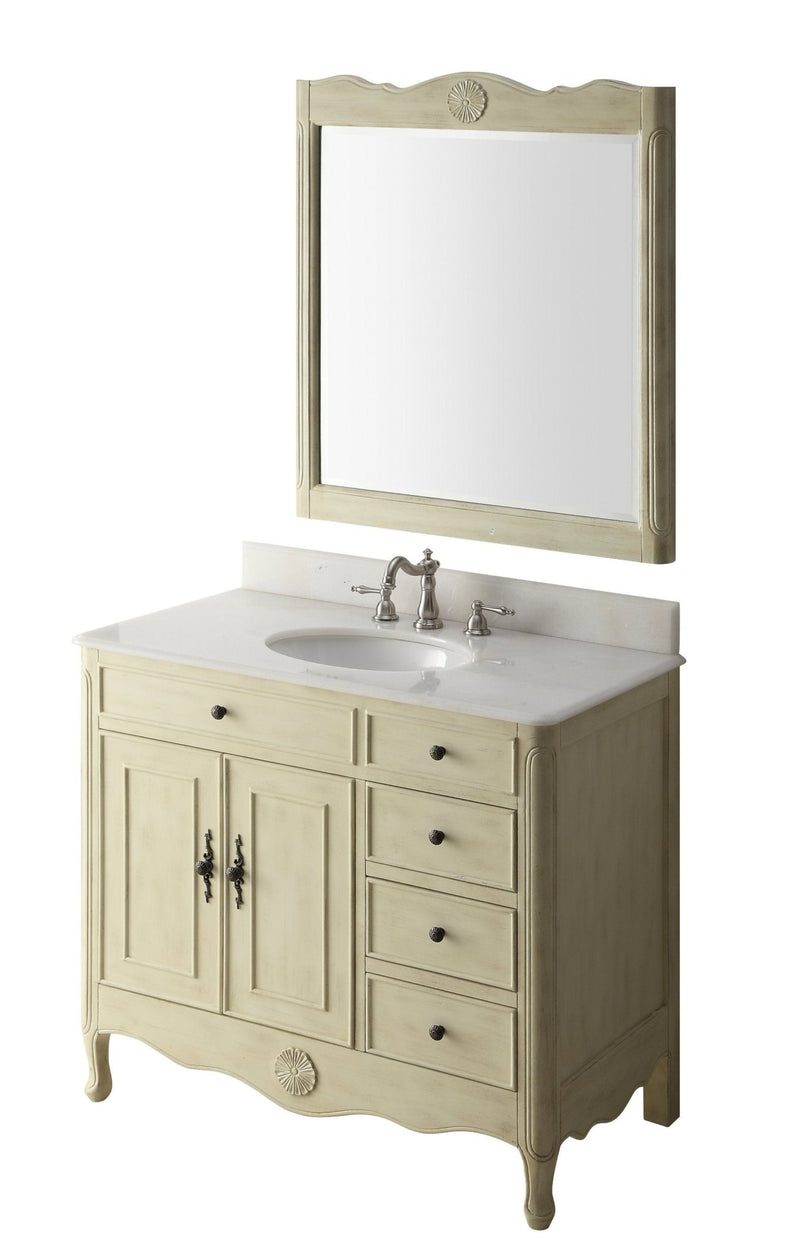 38" Benton Collection Distressed Cream Cottage Style Daleville Bathroom Sink Vanity HF-837WP - Chans Furniture