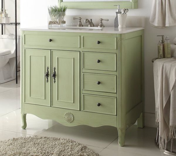 38" Benton Collection Distressed Green Cottage Style Daleville Bathroom Sink Vanity HF-837g - Chans Furniture