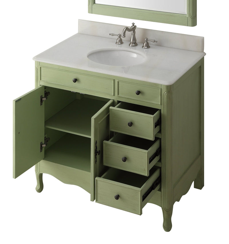 38 Inch Distressed Green Cottage Style Daleville Bathroom Sink Vanity ...