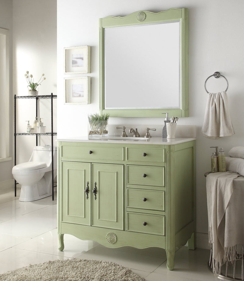 38" Benton Collection Distressed Green Cottage Style Daleville Bathroom Sink Vanity HF-837g - Chans Furniture