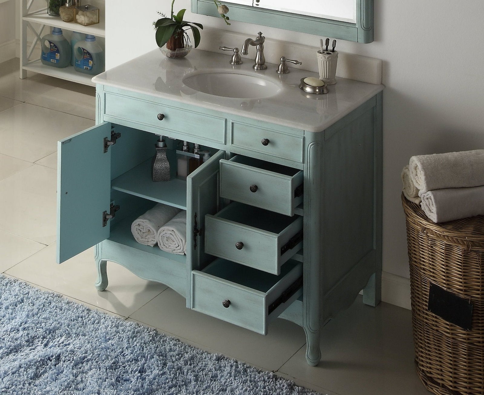 38 Inch Distressed Light Blue Cottage Style Daleville Bathroom Sink Va ...