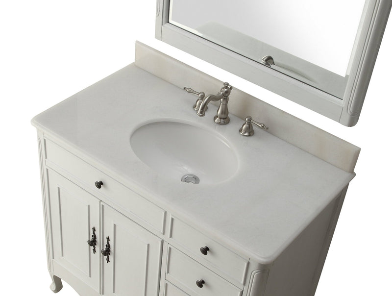 38" Benton Collection Distressed White Cottage Style Daleville Bathroom Sink Vanity HF-837AW - Chans Furniture