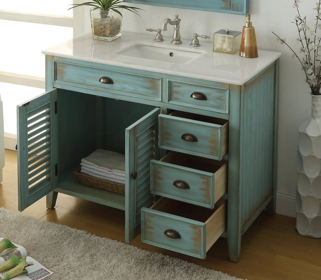 42 Inch Abbeville Farmhouse Style Distressed Blue Bathroom Vanity ...
