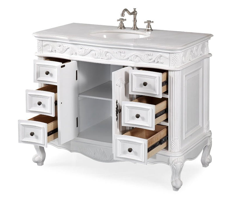 42" Antique White Traditional Style Single Sink Beckham Bathroom Vanity - SW-3882W-AW-42 - Chans Furniture
