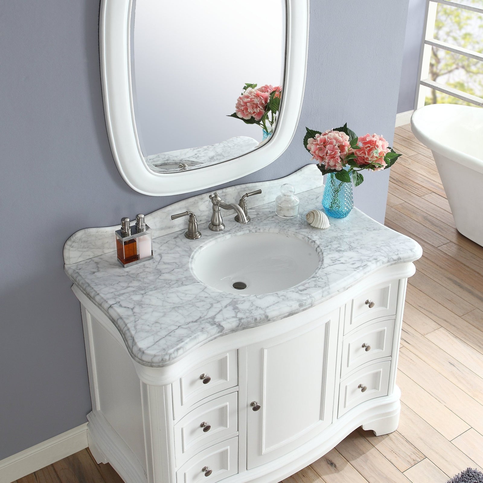 42" Benton Collection Carrara Marble Top Sesto White Bathroom Vanity