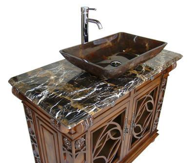 42" Benton Collection Italian Portoro Marble Top Vigo Bathroom Sink Vanity HF-1217GF - Chans Furniture