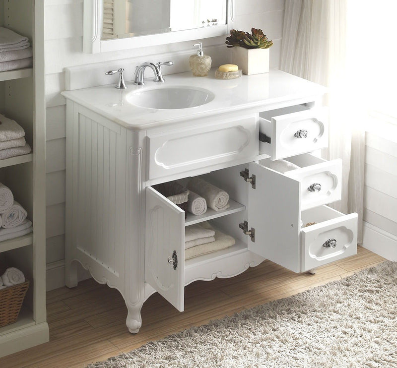 42” Benton Collection White Knoxville Victorian Style Bathroom Sink Vanity GD-1509W-42 - Chans Furniture