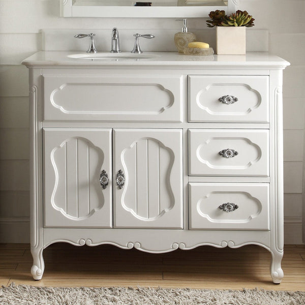 42 Inch White Charming Cottage Chic Knoxville Vanity With Marble