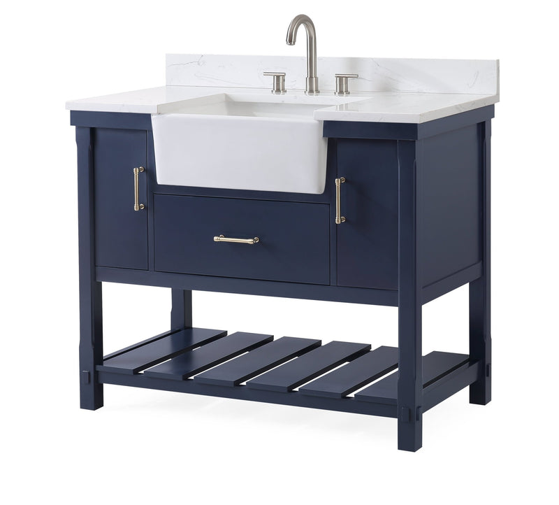 42-Inches Kendia Navy Blue Farmhouse Sink Bathroom Vanity - FW-7042-NB42 - Chans Furniture
