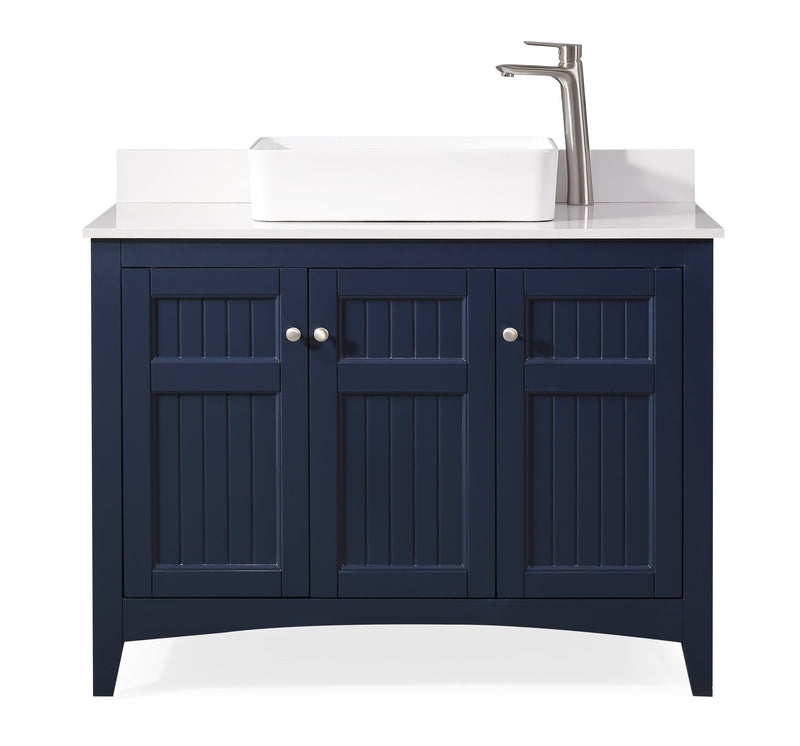 42" Navy Blue Thomasville Cottage-Style Vessel Sink Bathroom Vanity With White Granite Top ZK-77333NB - Chans Furniture