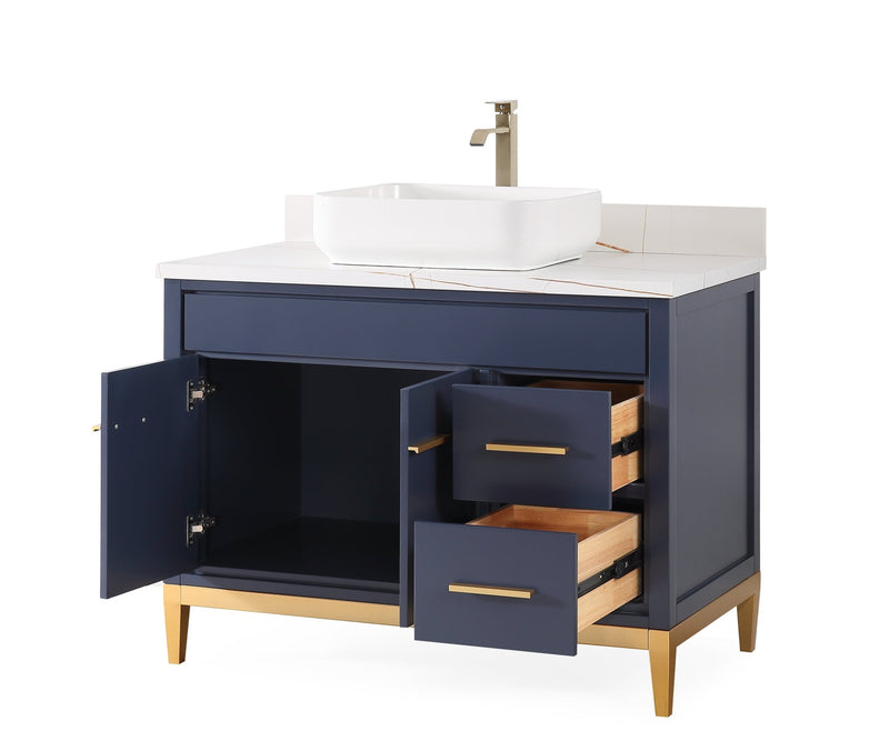 42" Tennant Brand Modern Style Navy Blue Beatrice Vessel Sink Bathroom Vanity - TB-9942NB-42NU - Chans Furniture