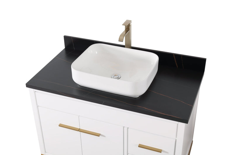 42" Tennant Brand Modern Style White Beatrice Vessel Sink Bathroom Vanity - TB-9942WT-42BK - Chans Furniture