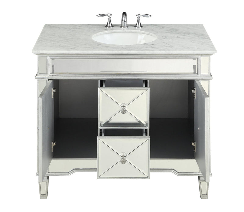 44" Benton Collection Mirrored Style Adelia Single Sink Bathroom Vanity with Carrara Top DH-13Q335 - Chans Furniture