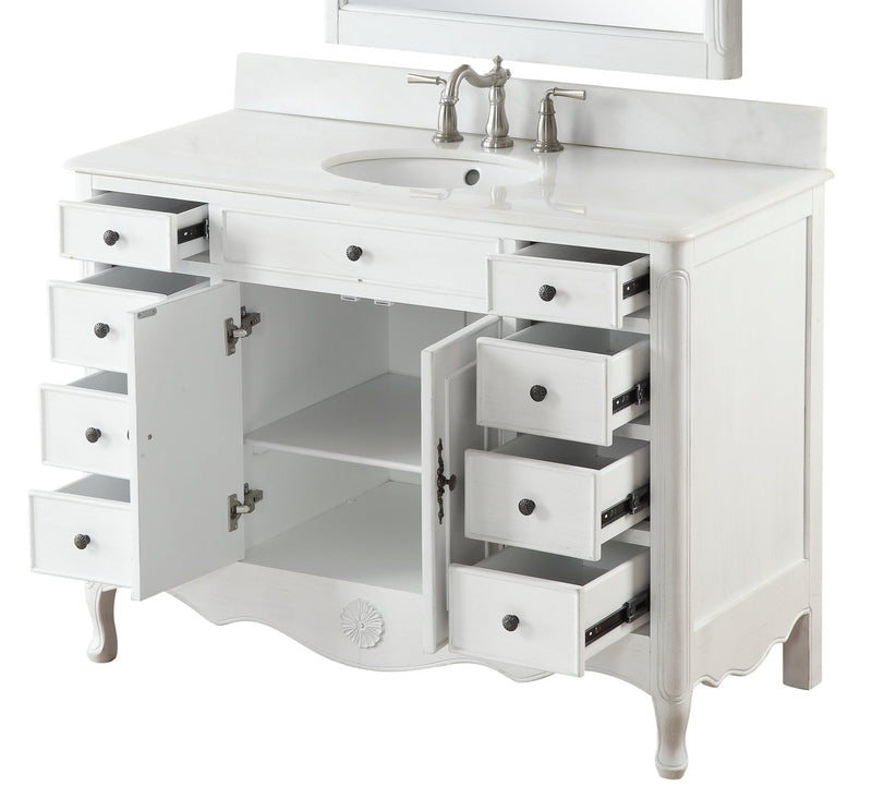 46.5" Benton Collection Antiqued White Cottage Style Fayetteville Bathroom Sink Vanity HF-8535AW - Chans Furniture
