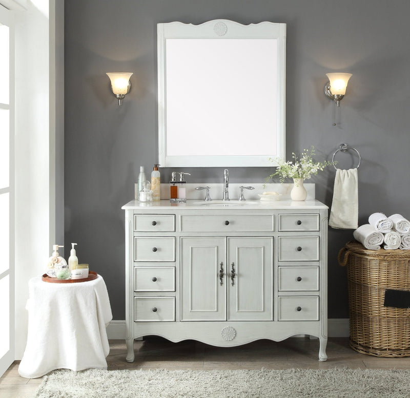 46.5" Benton Collection Distressed Light Gray Cottage Style Fayetteville Bathroom Sink Vanity HF-8535CK - Chans Furniture