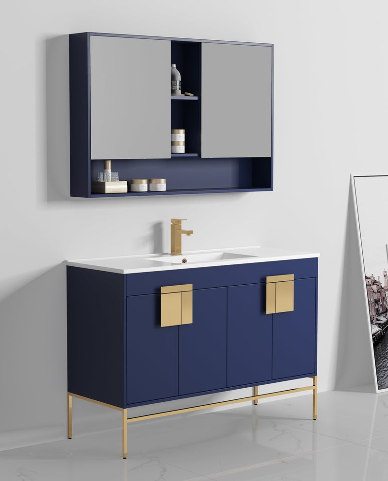47" Tennant Brand Kuro Minimalistic Navy Blue Single Sink Bathroom Vanity - CL-108NB-50SK - Chans Furniture